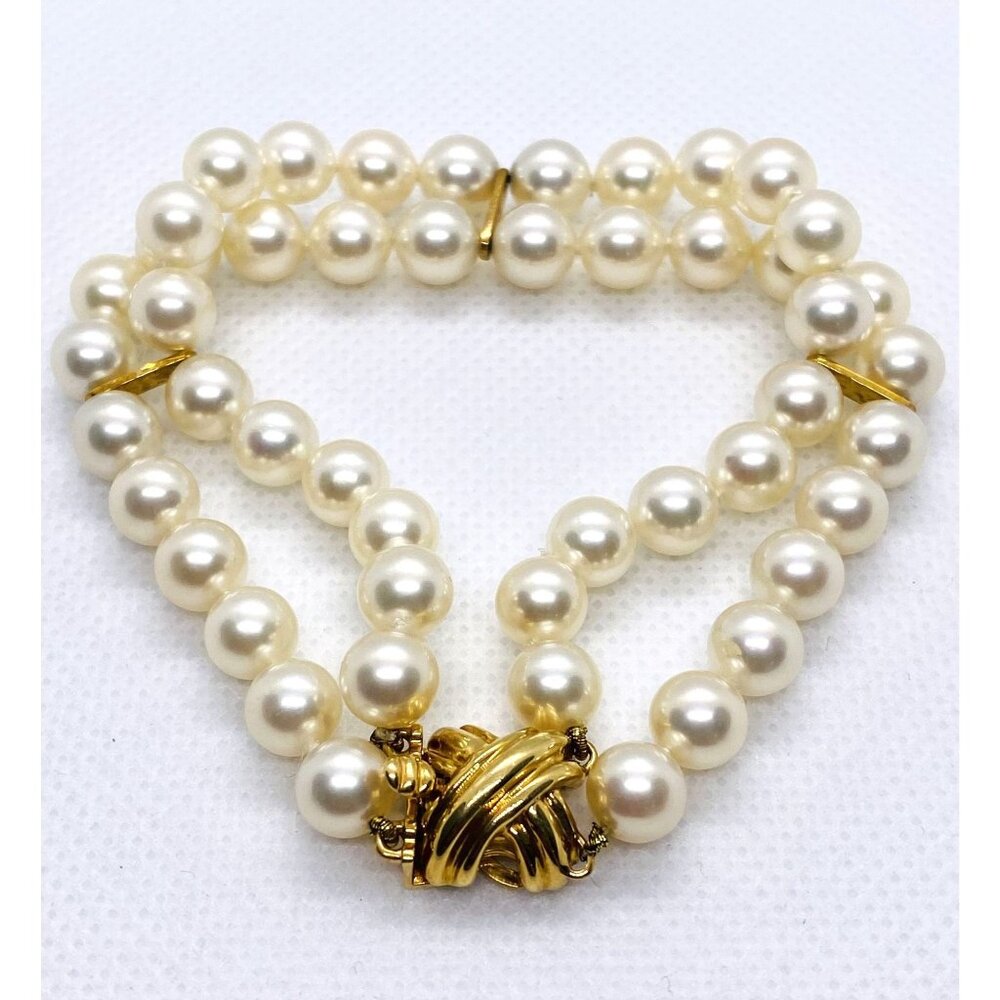SOLD!!! Tiffany & Co Signature X Pearl Double Strand Bracelet 6.5 - 6.8mm 18K